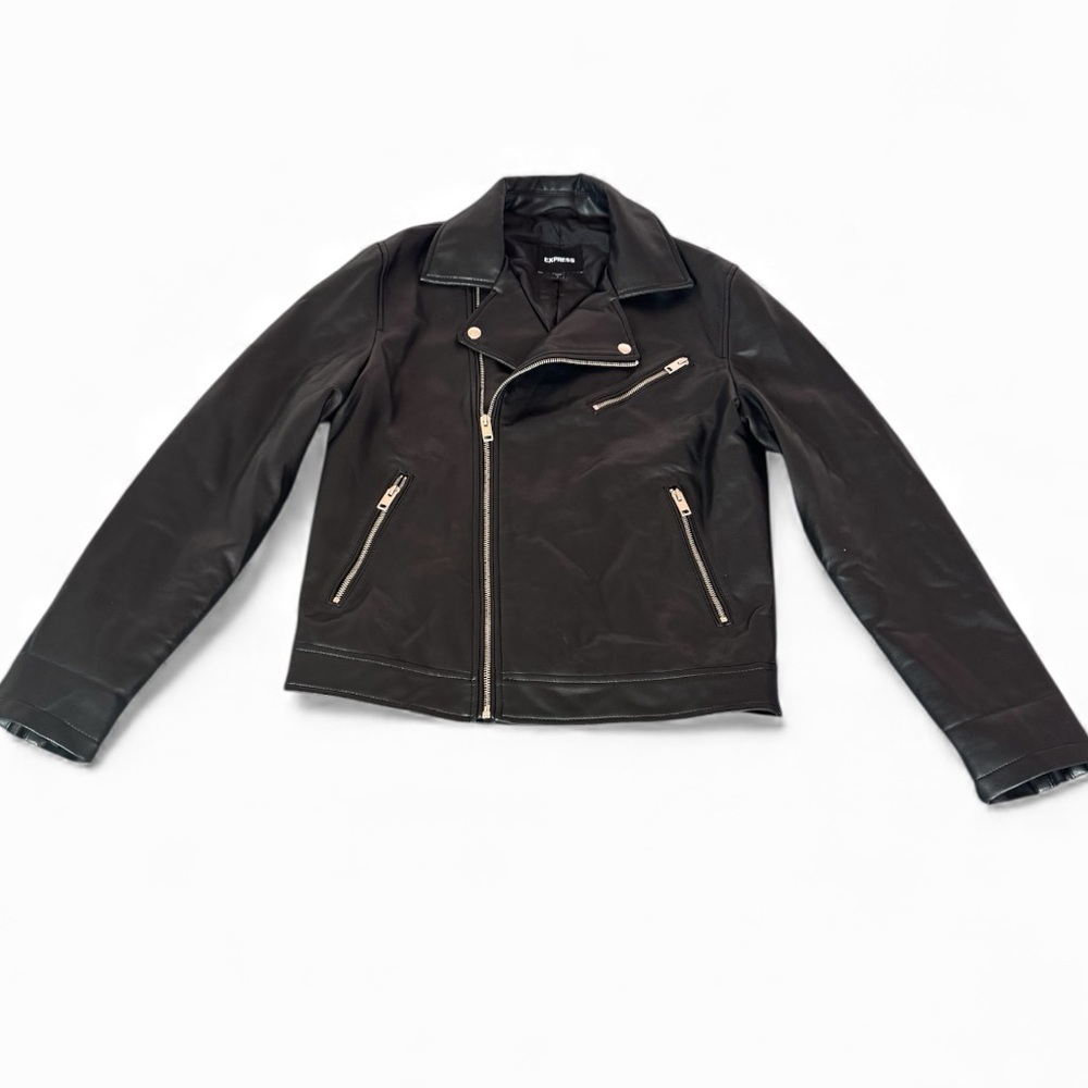 Express Black‎ Faux Leather Full Zip Biker Jacket Women’s Sz Small